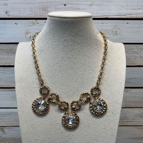 Gold Statement Necklace Crystal Medallion Chain Link Streetwear Glam Jewelry - Picture 3 of 4